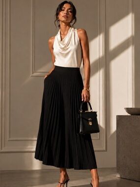 Grace Elements Black Pleated Gaucho M Pants Minimalist Flowy Quiet Luxury